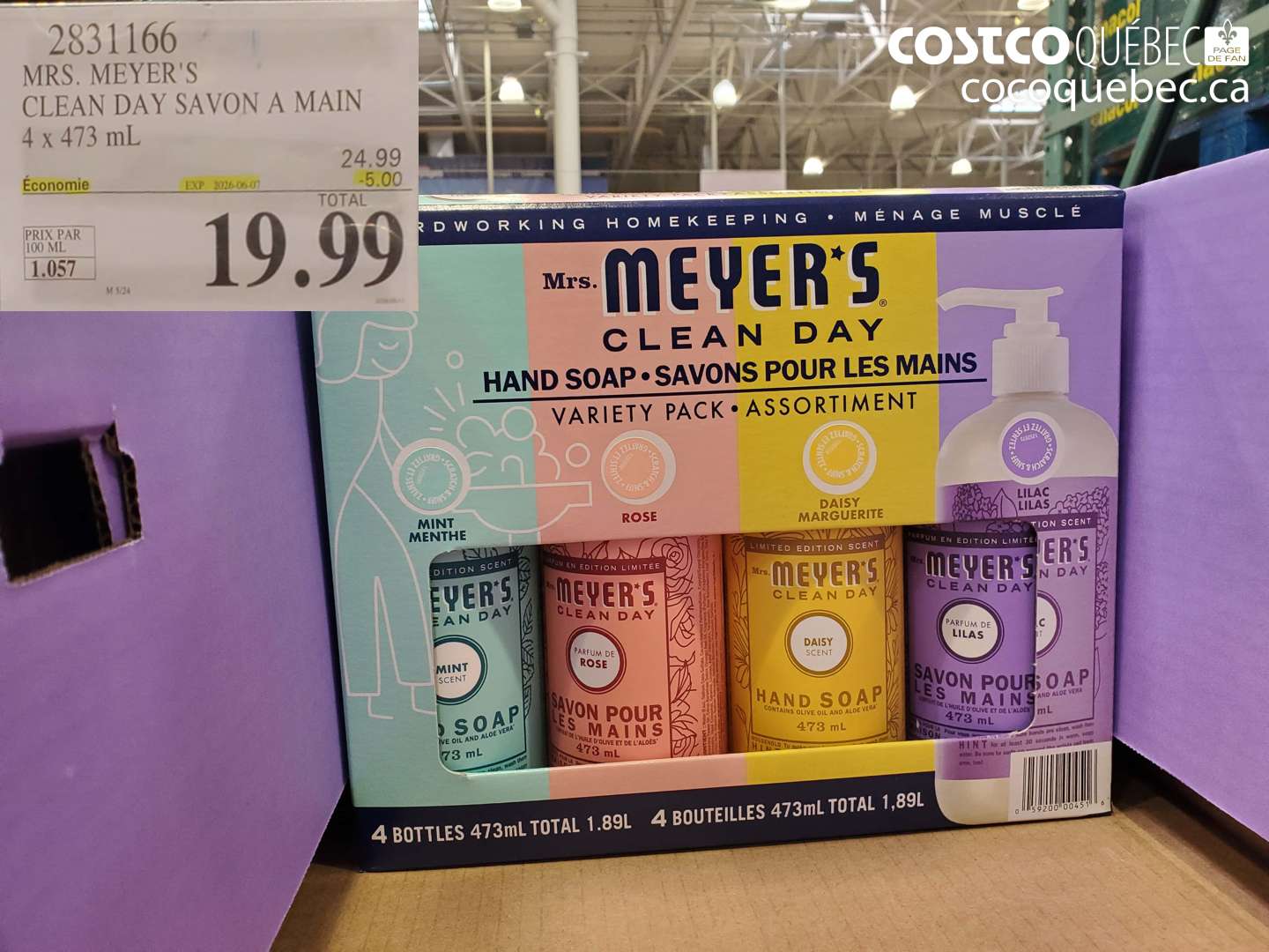 2831166 MRS. MEYER'S CLEAN DAY SAVON A MAIN 4 X 473 ML ($5.00 INSTANT SAVINGS EXPIRES ON 2026-06-07) $19.99