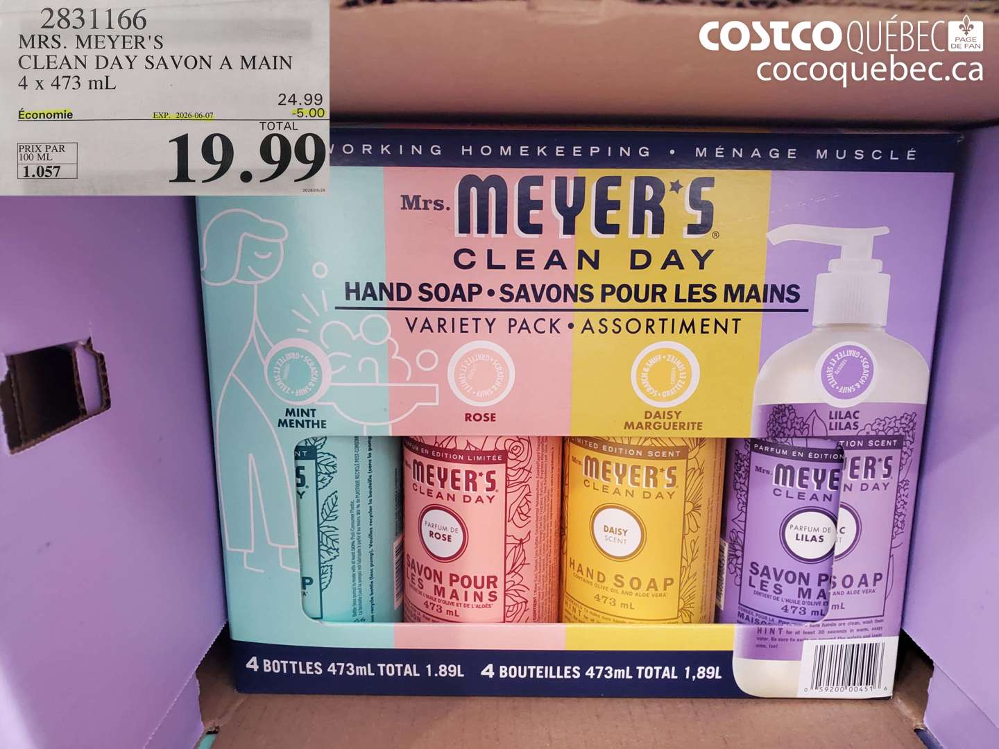 2831166 MRS. MEYER'S CLEAN DAY SAVON A MAIN 4 X 473 ML ($5.00 INSTANT SAVINGS EXPIRES ON 2026-06-07) $19.99