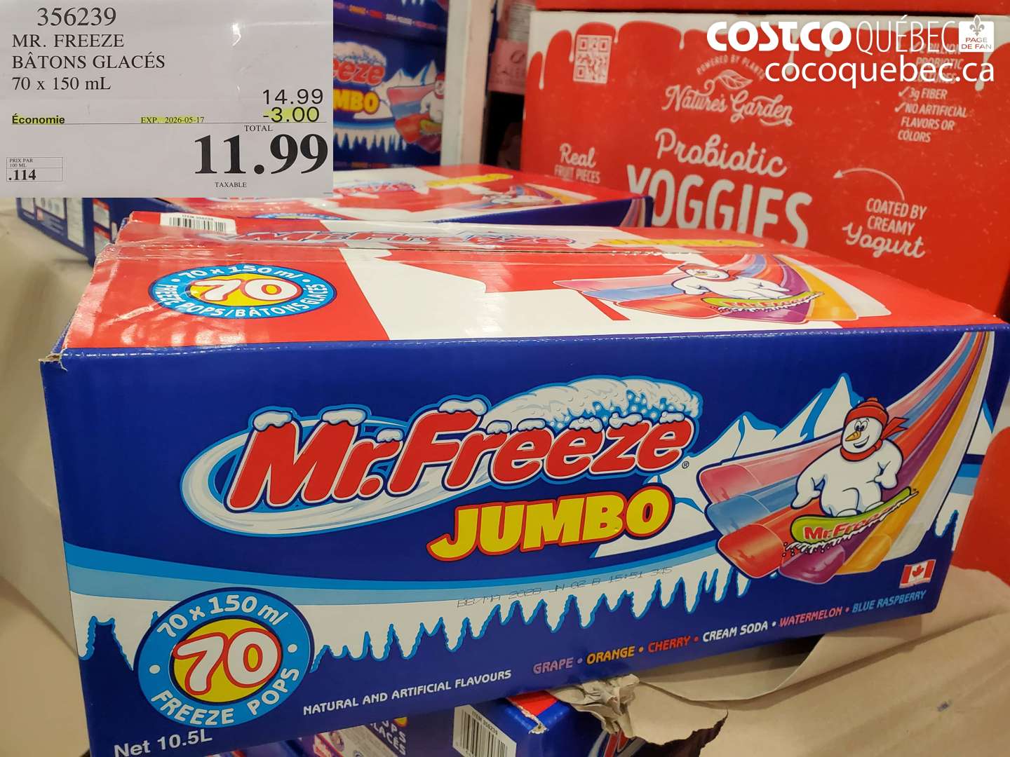 356239 MR. FREEZE BÂTONS GLACÉS 70 X 150 ML ($3.00 INSTANT SAVINGS EXPIRES ON 2026-05-17) $11.99