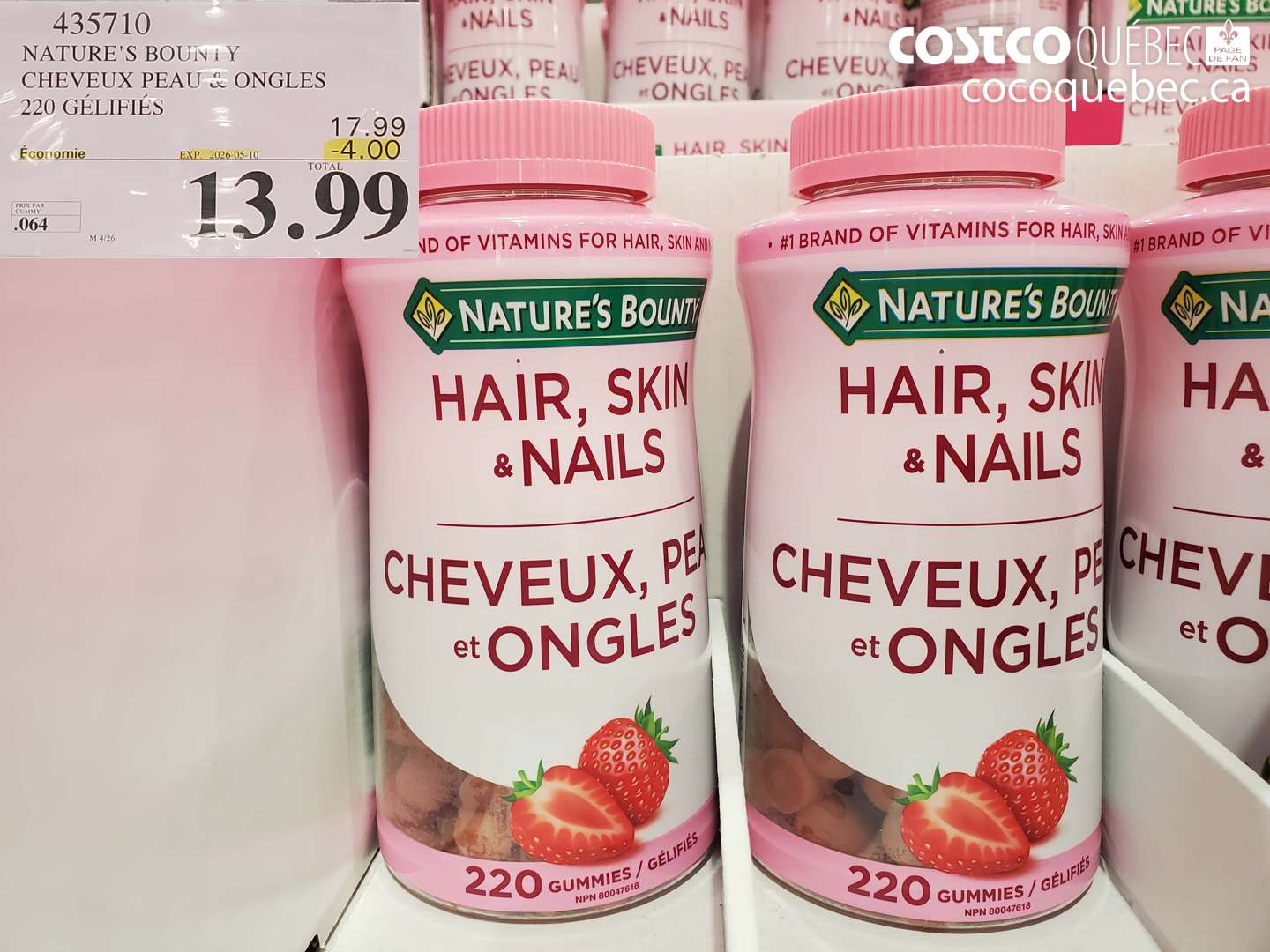 435710 NATURE'S BOUNTY CHEVEUX PEAU & ONGLES 220 GÉLIFIÉS ($4.00 INSTANT SAVINGS EXPIRES ON 2026-05-10) $13.99