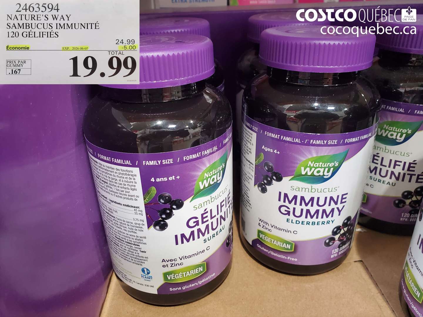 2463594 NATURE'S WAY SAMBUCUS IMMUNITÉ 120 GÉLIFIÉS ($5.00 INSTANT SAVINGS EXPIRES ON 2026-06-07) $19.99