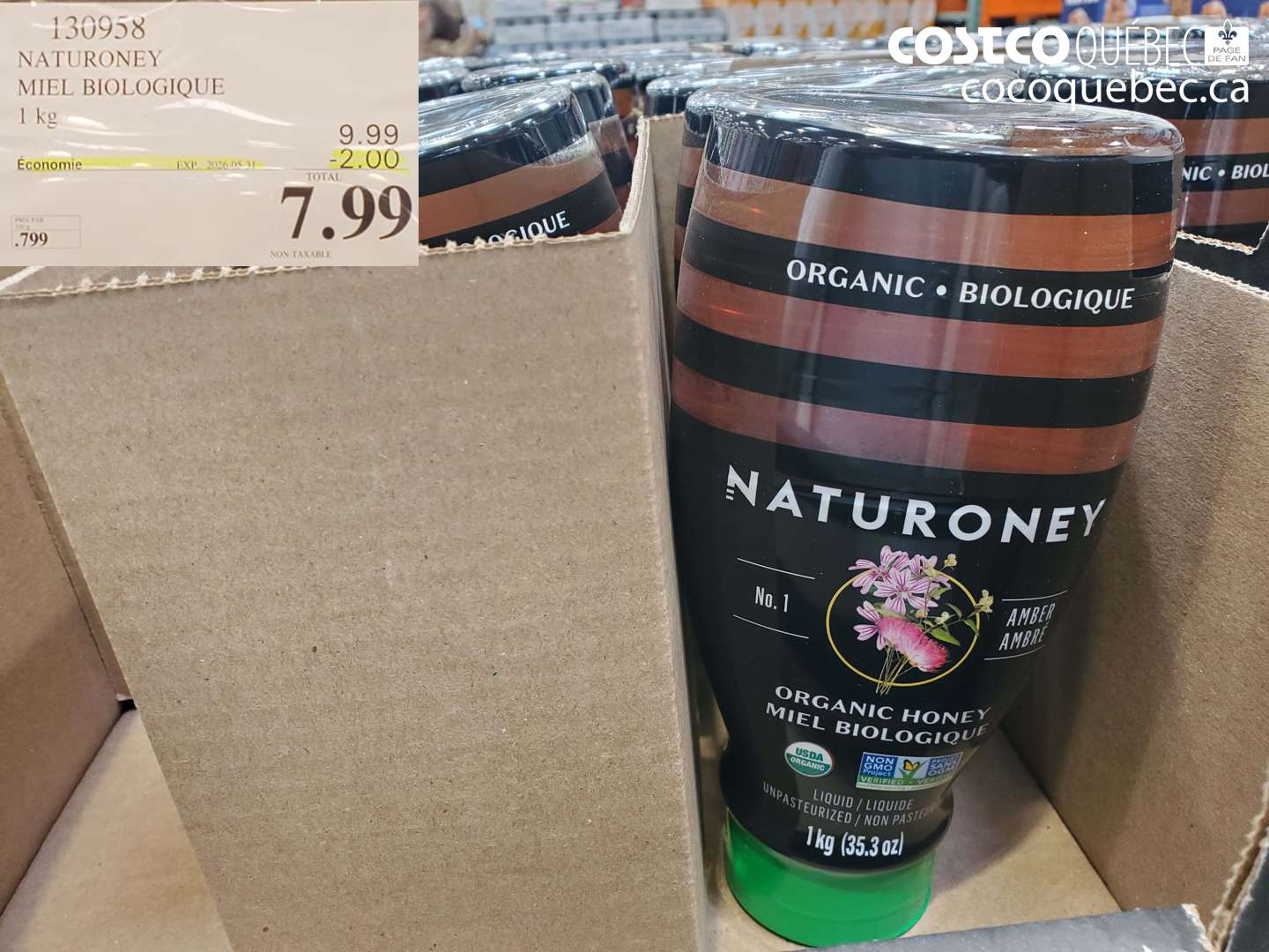 130958 NATURONEY MIEL BIOLOGIQUE 1 KG ($2.00 INSTANT SAVINGS EXPIRES ON 2026-05-31) $7.99