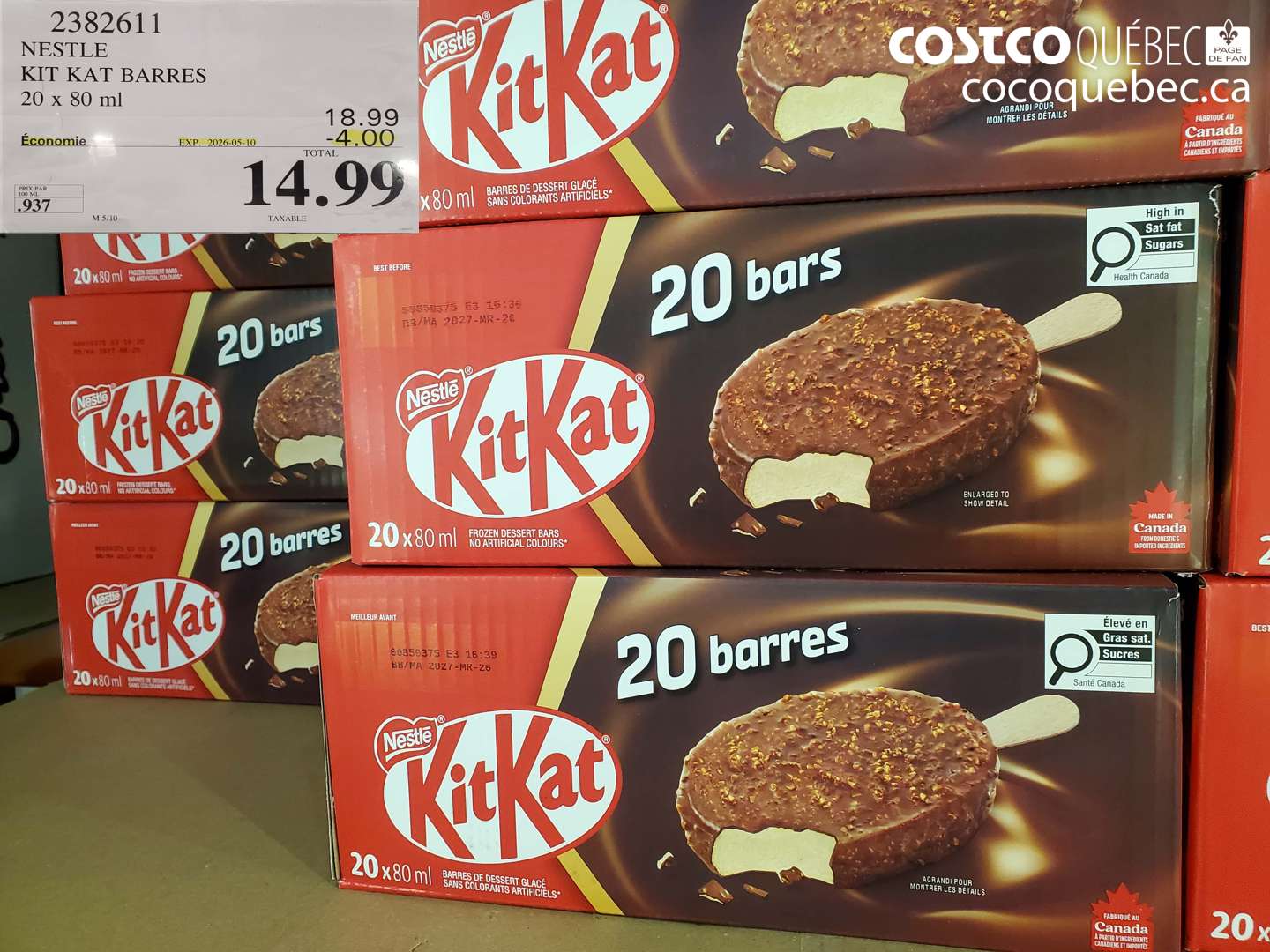 2382611 NESTLE KIT KAT BARRES 20 x 80 ML ($4.00 INSTANT SAVINGS EXPIRES ON 2026-05-10) $14.99