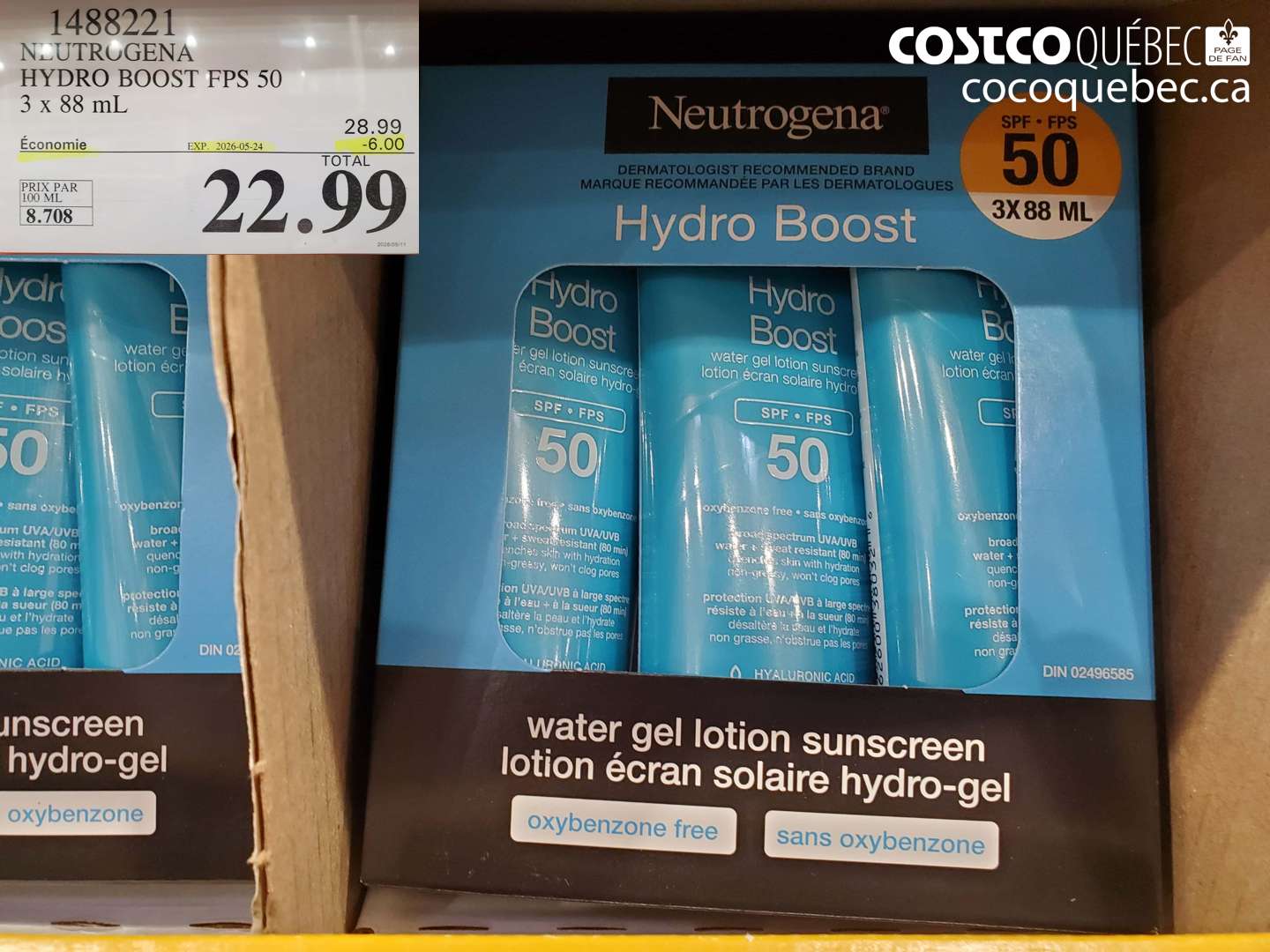 1488221 NEUTROGENA HYDRO BOOST FPS 50 3 X 88 ML ($6.00 INSTANT SAVINGS EXPIRES ON 2026-05-24) $22.99