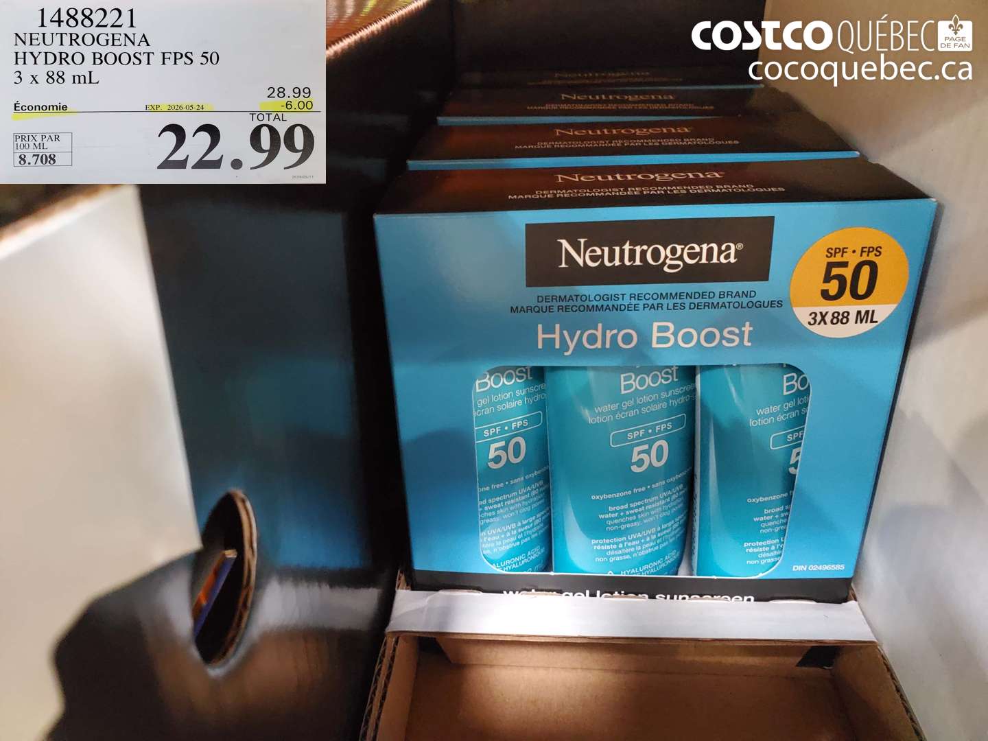 1488221 NEUTROGENA HYDRO BOOST FPS 50 3 X 88 ML ($6.00 INSTANT SAVINGS EXPIRES ON 2026-05-24) $22.99