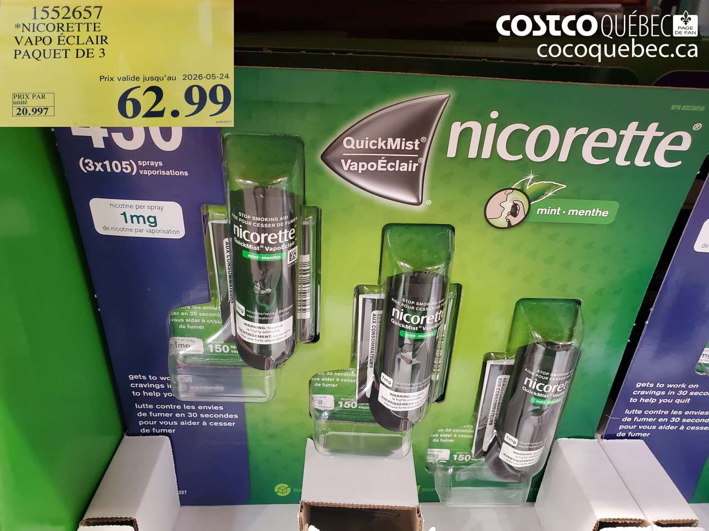 1552657 NICORETTE VAPO ÉCLAIR PAQUET DE 3 (EXPIRES ON 2026-05-24) $62.99