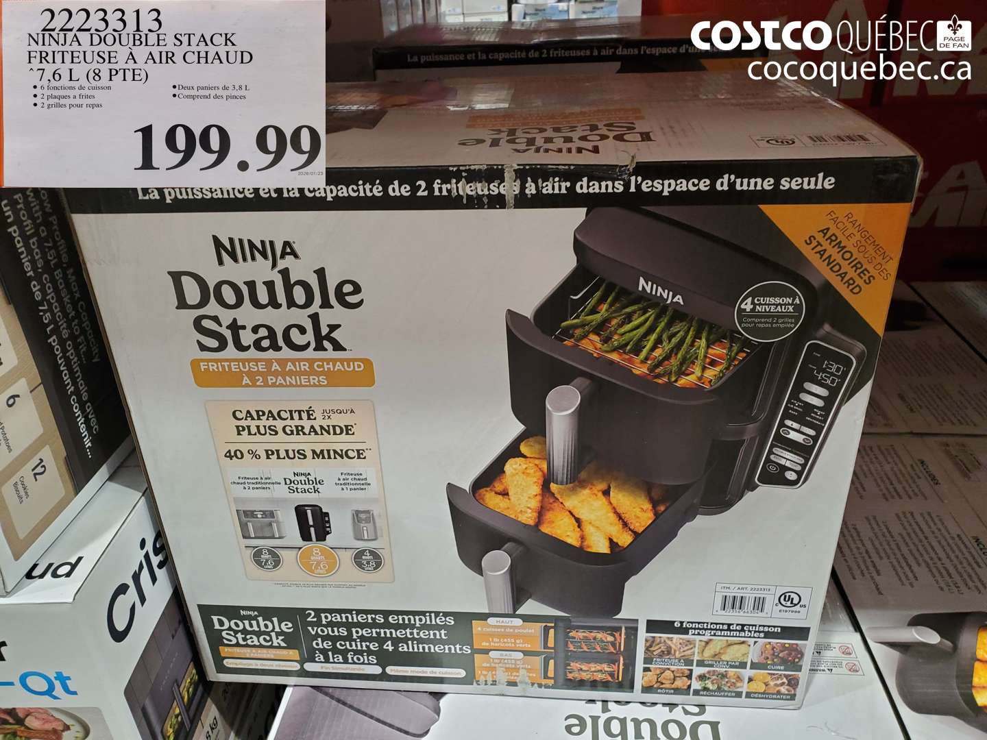 2223313 NINJA DOUBLE STACK FRITEUSE À AIR CHAUD 7.6 L (8 PTE) $199.99