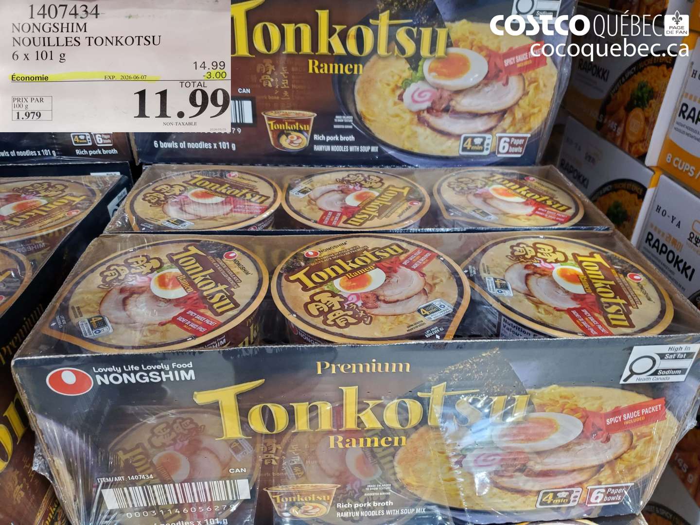 1407434 NONGSHIM NOUILLES TONKOTSU 6 X 101 G ($3.00 INSTANT SAVINGS EXPIRES ON 2026-06-07) $11.99