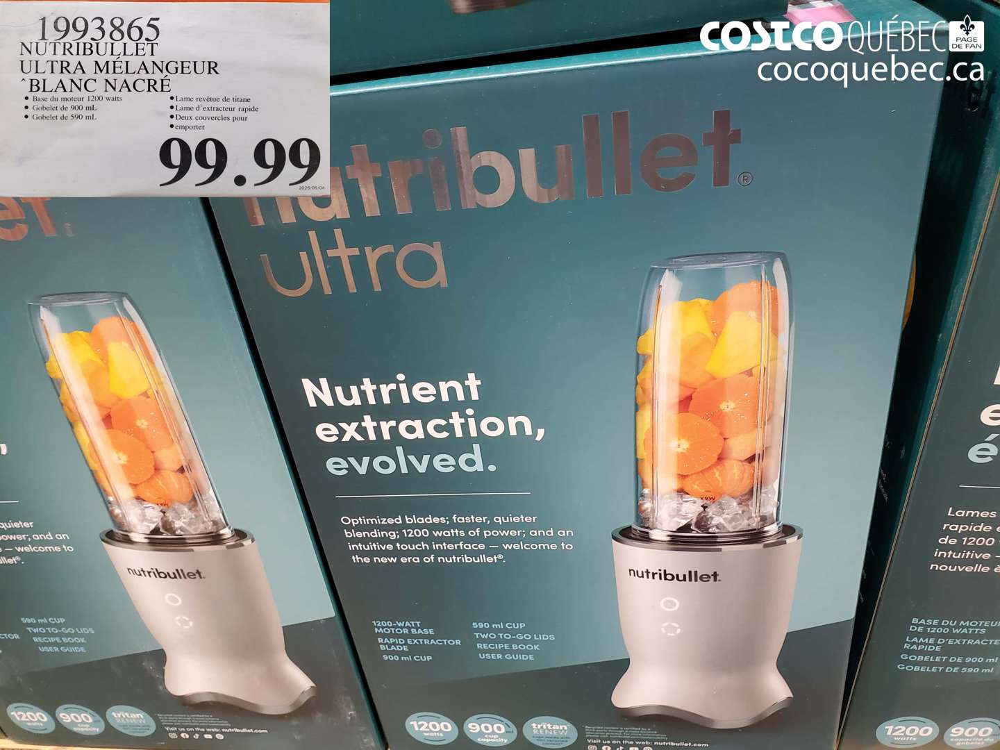 1993865 NUTRIBULLET ULTRA MÉLANGEUR BLANC NACRÉ $99.99