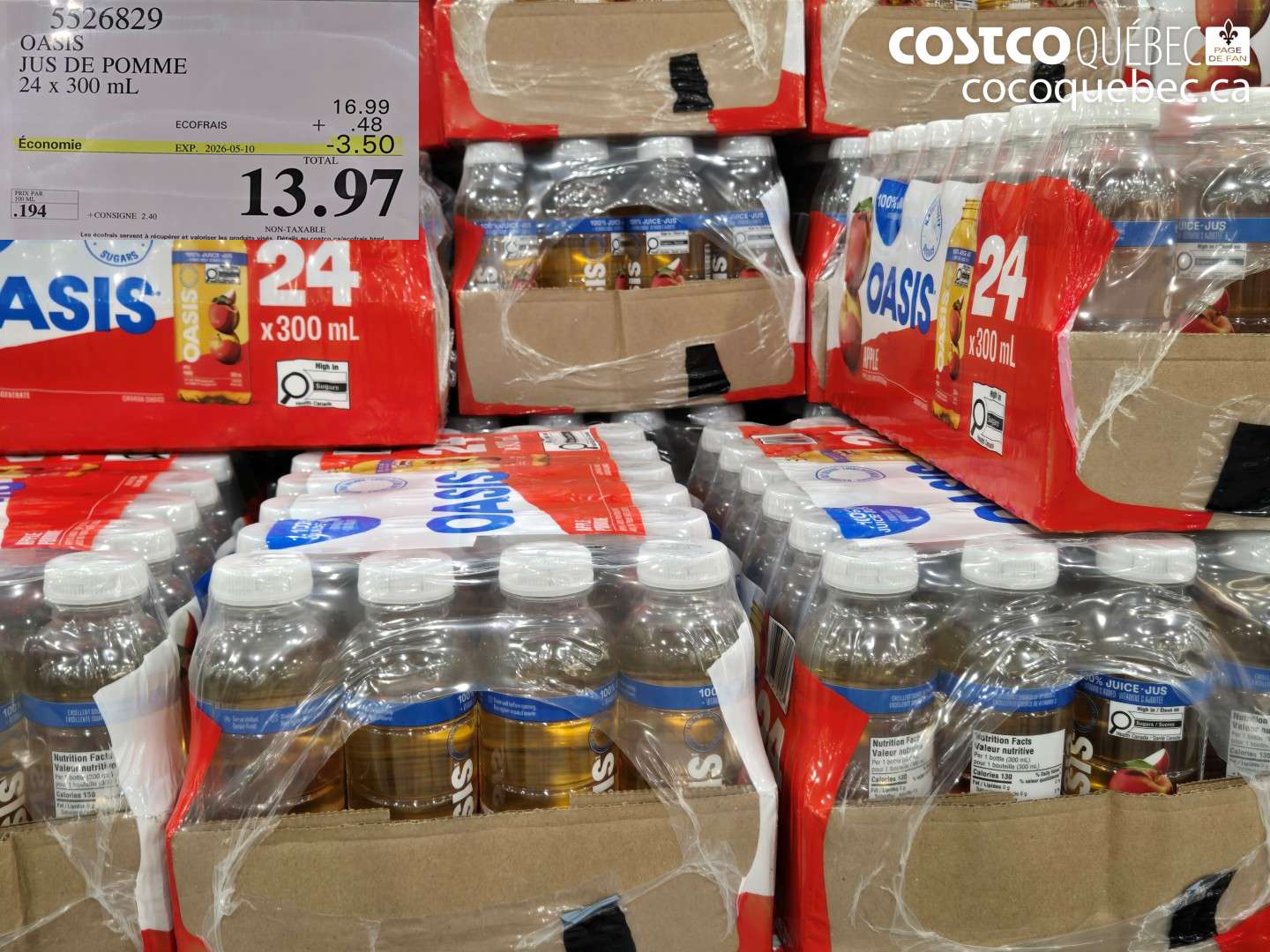 5526829 OASIS JUS DE POMME 24 X 300 ML ($3.50 INSTANT SAVINGS EXPIRES ON 2026-05-10) $13.97