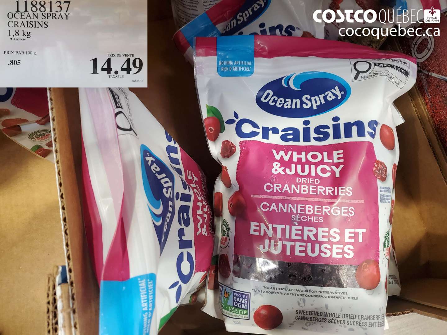 1188137 OCEAN SPRAY CRAISINS 1.8 KG $14.49