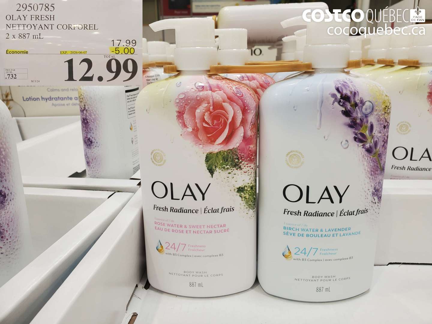 2950785 OLAY FRESH NETTOYANT CORPOREL 2 X 887 ML ($5.00 INSTANT SAVINGS EXPIRES ON 2026-06-07) $12.99