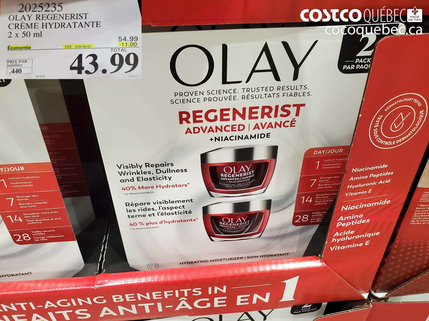 2025235 OLAY REGENERIST CRÈME HYDRATANTE 2 X 50 ML ($11.00 INSTANT SAVINGS EXPIRES ON 2026-06-07) $43.99