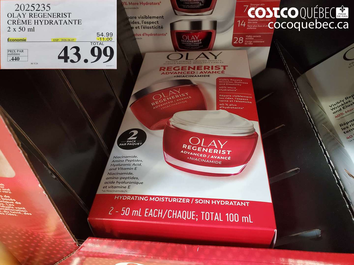 2025235 OLAY REGENERIST CRÈME HYDRATANTE 2 X 50 ML ($11.00 INSTANT SAVINGS EXPIRES ON 2026-06-07) $43.99