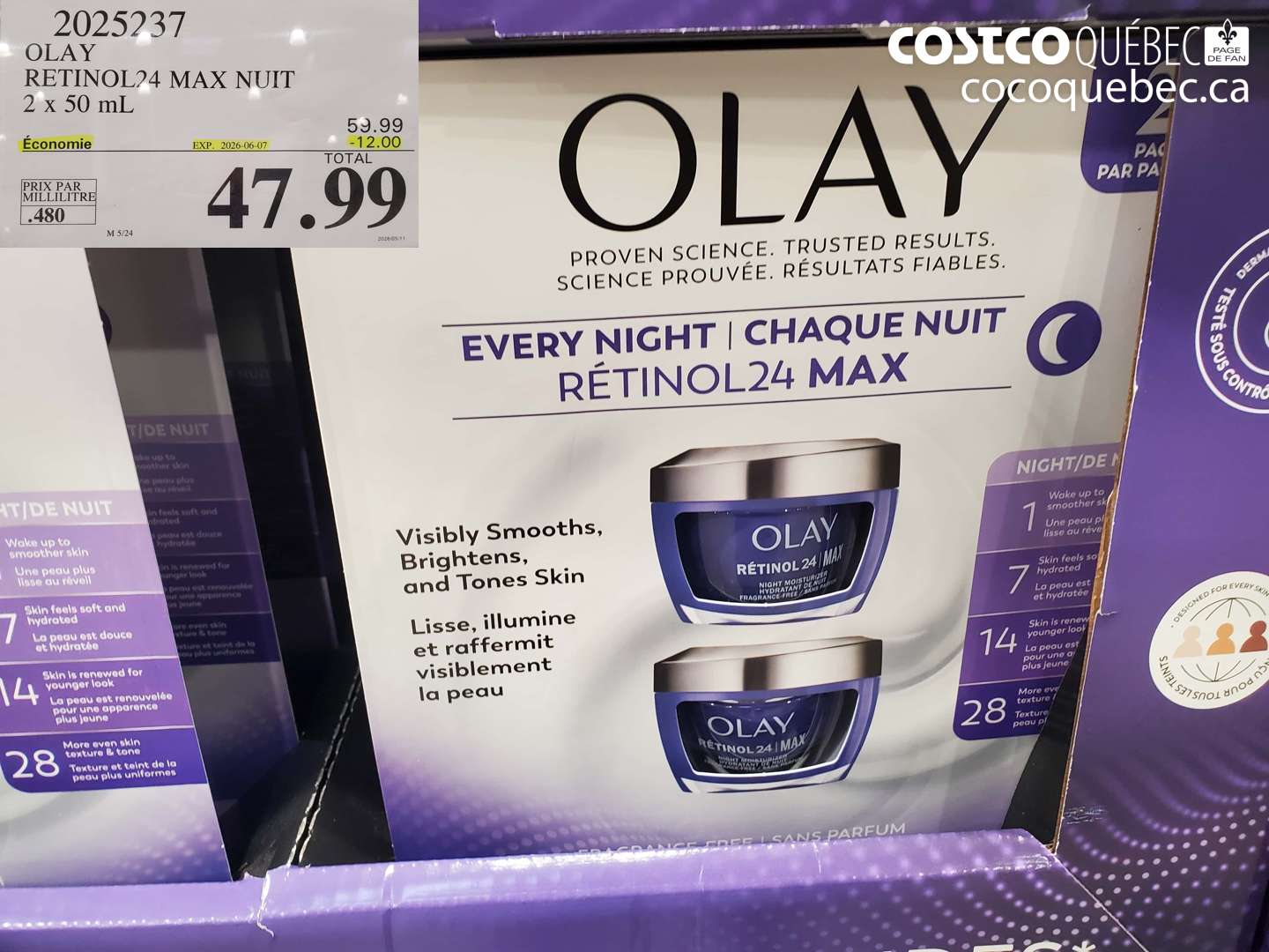 2025237 OLAY RETINOL24 MAX NUIT 2 X 50 ML ($12.00 INSTANT SAVINGS EXPIRES ON 2026-06-07) $47.99