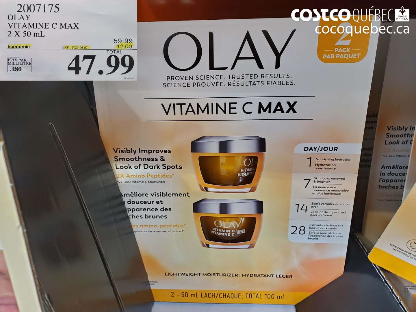 2007175 OLAY VITAMINE C MAX 2 X 50 ML ($12.00 INSTANT SAVINGS EXPIRES ON 2026-06-07) $47.99
