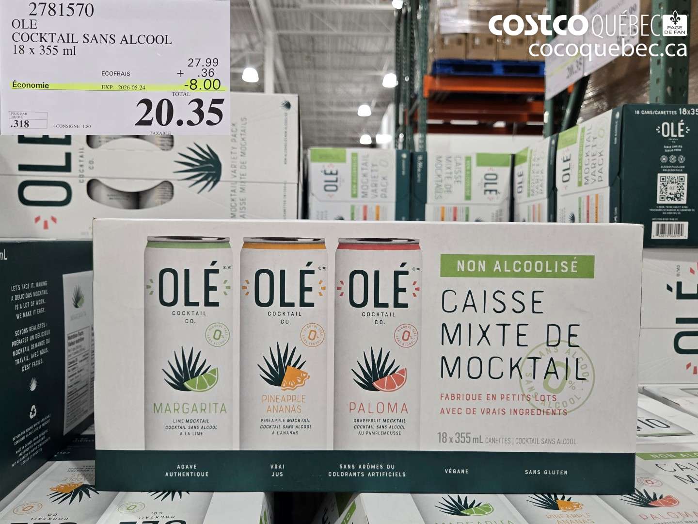 2781570 OLE COCKTAIL SANS ALCOOL 18 X 355 ML ($8.00 INSTANT SAVINGS EXPIRES ON 2026-05-24) $20.35