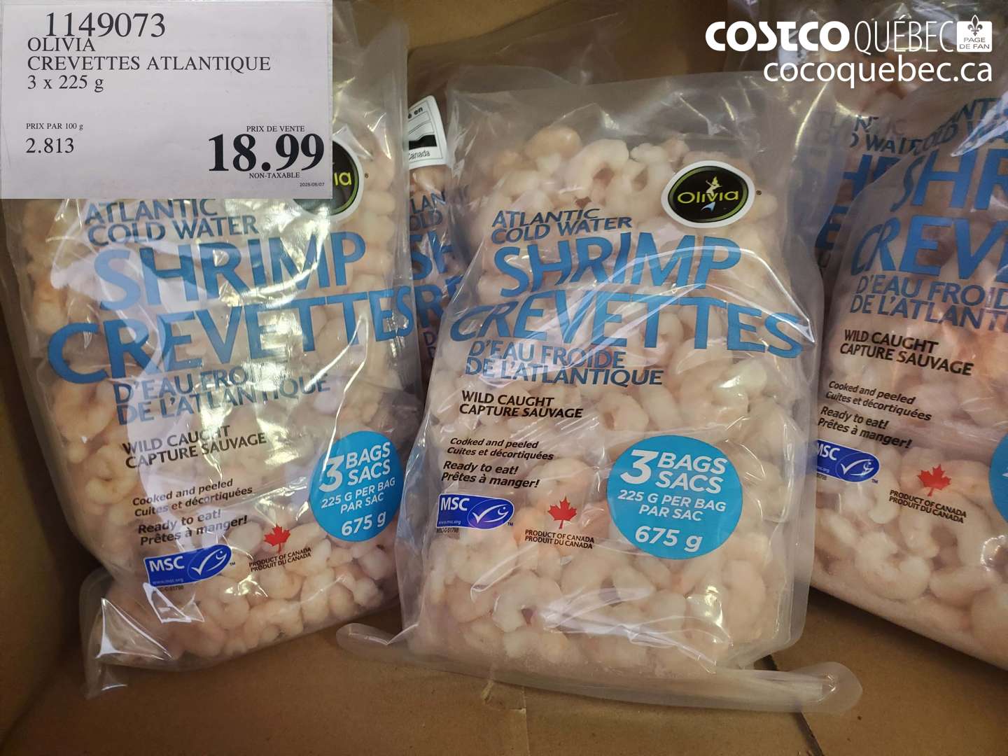 1149073 OLIVIA CREVETTES ATLANTIQUE 3 X 225 G $18.99
