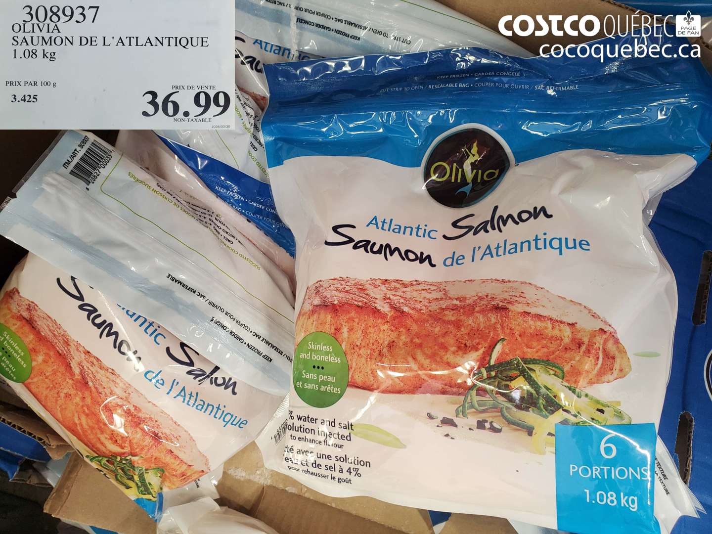 308937 OLIVIA SAUMON DE L'ATLANTIQUE 1.08 KG $36.99