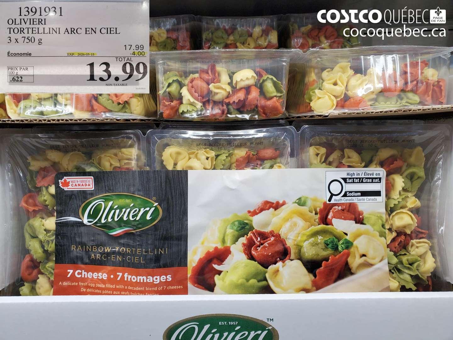 1391931 OLIVIERI TORTELLINI ARC EN CIEL 3 X 750 G ($4.00 INSTANT SAVINGS EXPIRES ON 2026-05-13) $13.99