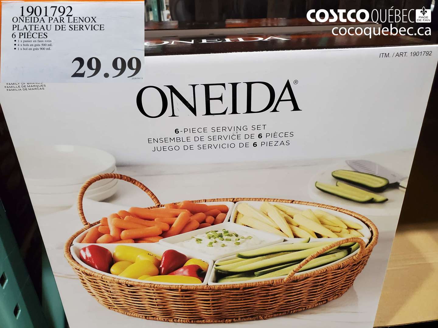 1901792 ONEIDA PAR LENOX PLATEAU DE SERVICE 6 PIÈCES $29.99