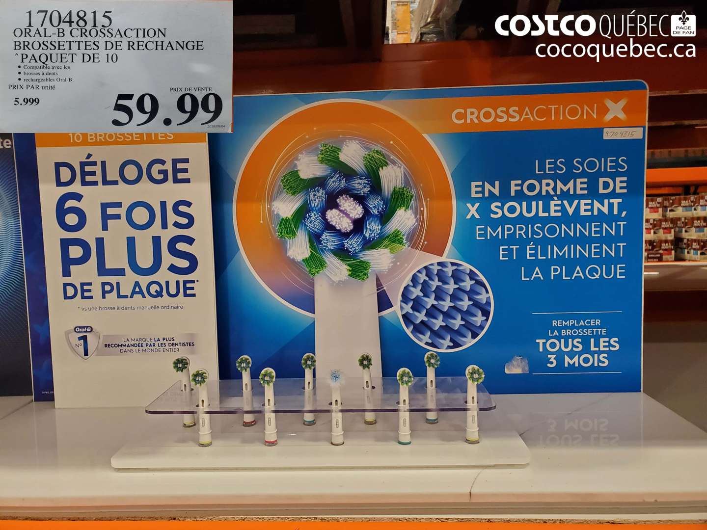 1704815 ORAL-B CROSSACTION BROSSETTES DE RECHANGE PAQUET DE 10 $59.99