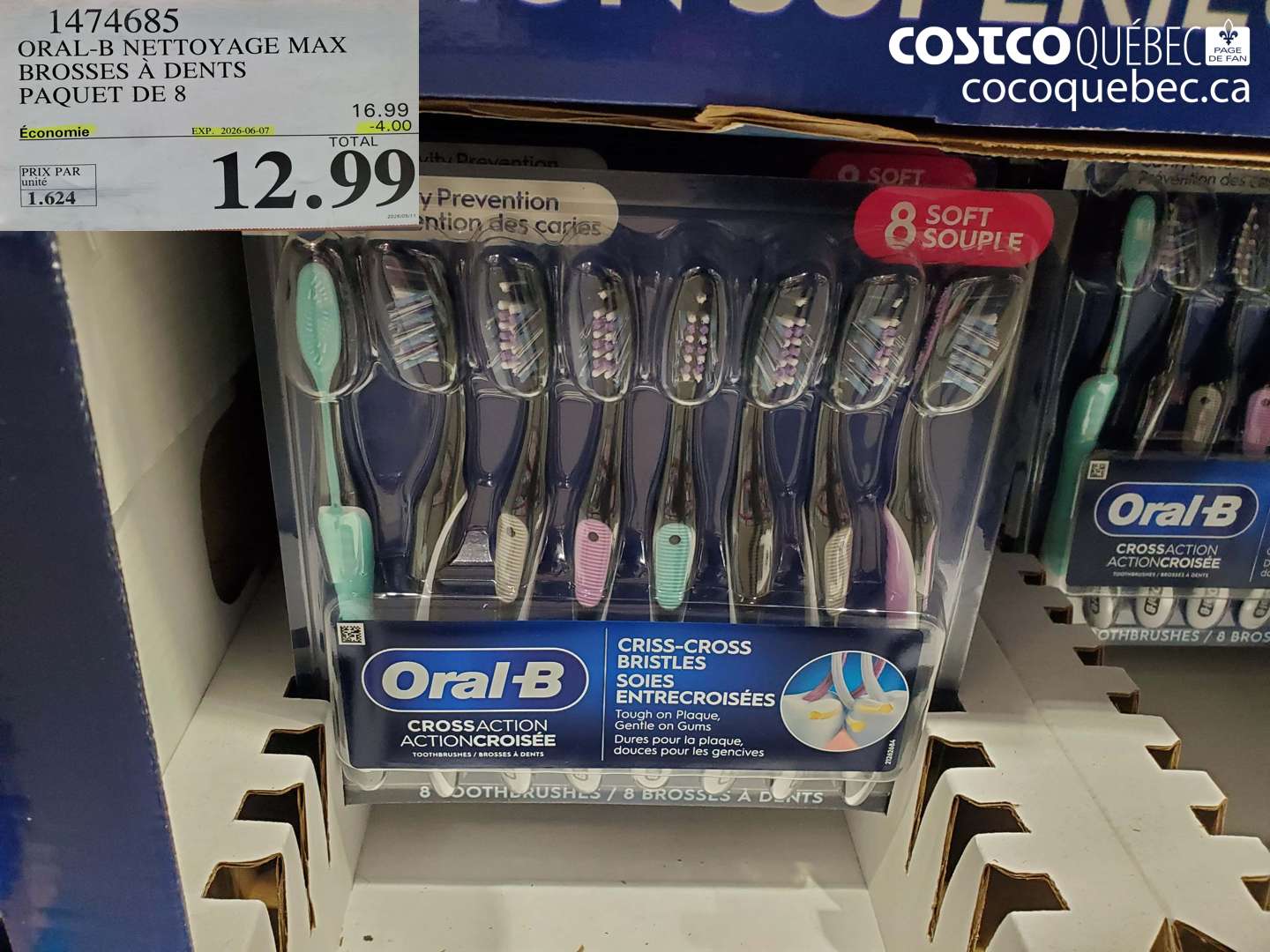 1474685 ORAL-B NETTOYAGE MAX BROSSES À DENTS PAQUET DE 8 ($4.00 INSTANT SAVINGS EXPIRES ON 2026-06-07) $12.99