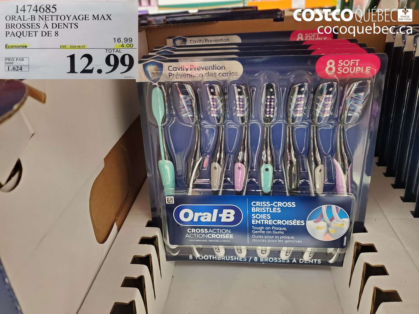 1474685 ORAL-B NETTOYAGE MAX BROSSES À DENTS PAQUET DE 8 ($4.00 INSTANT SAVINGS EXPIRES ON 2026-06-07) $12.99