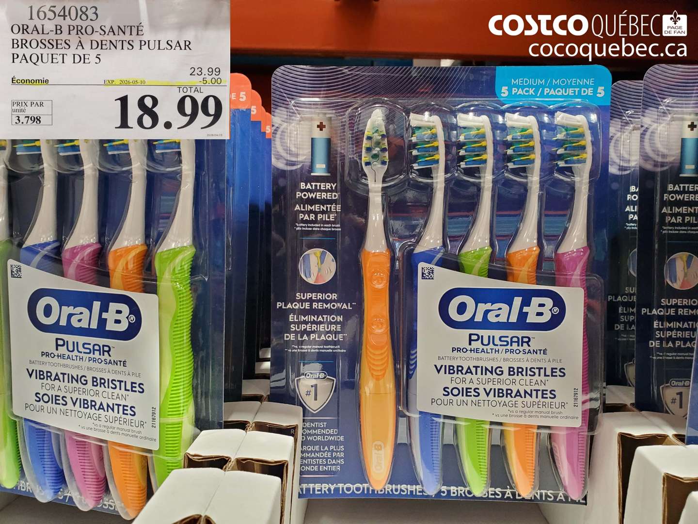 1654083 ORAL-B PRO-SANTÉ BROSSES À DENTS PULSAR PAQUET DE 5 ($5.00 INSTANT SAVINGS EXPIRES ON 2026-05-10) $18.99