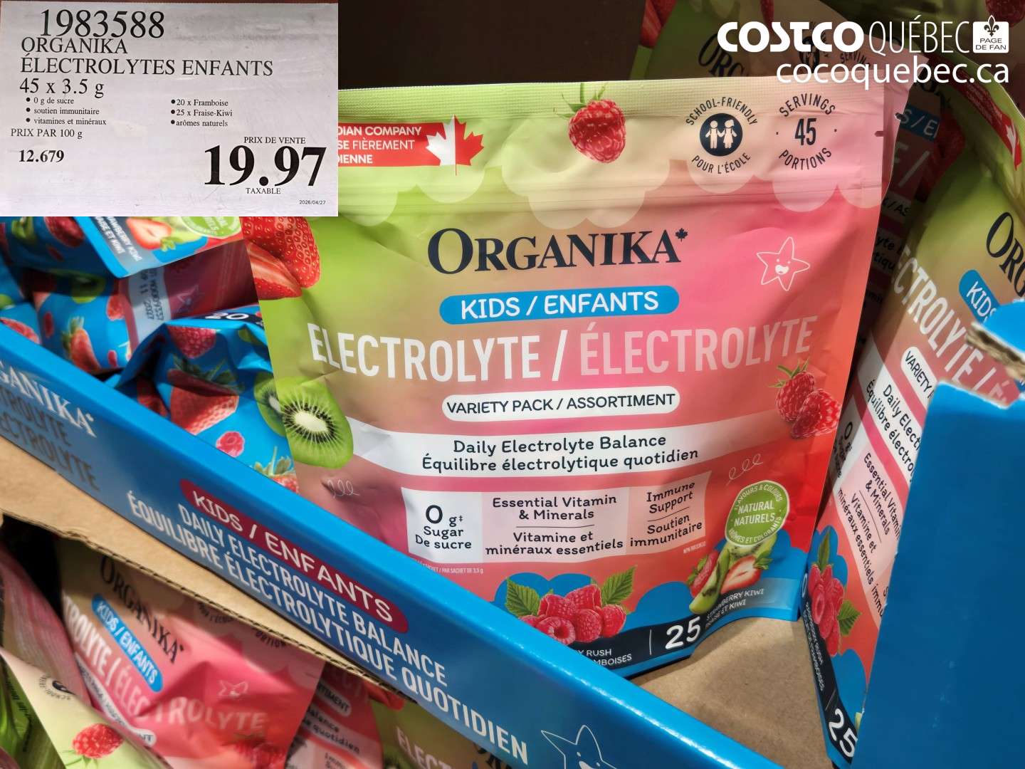 1983588 ORGANIKA ÉLECTROLYTES ENFANTS 45 X 3.5 G $19.97