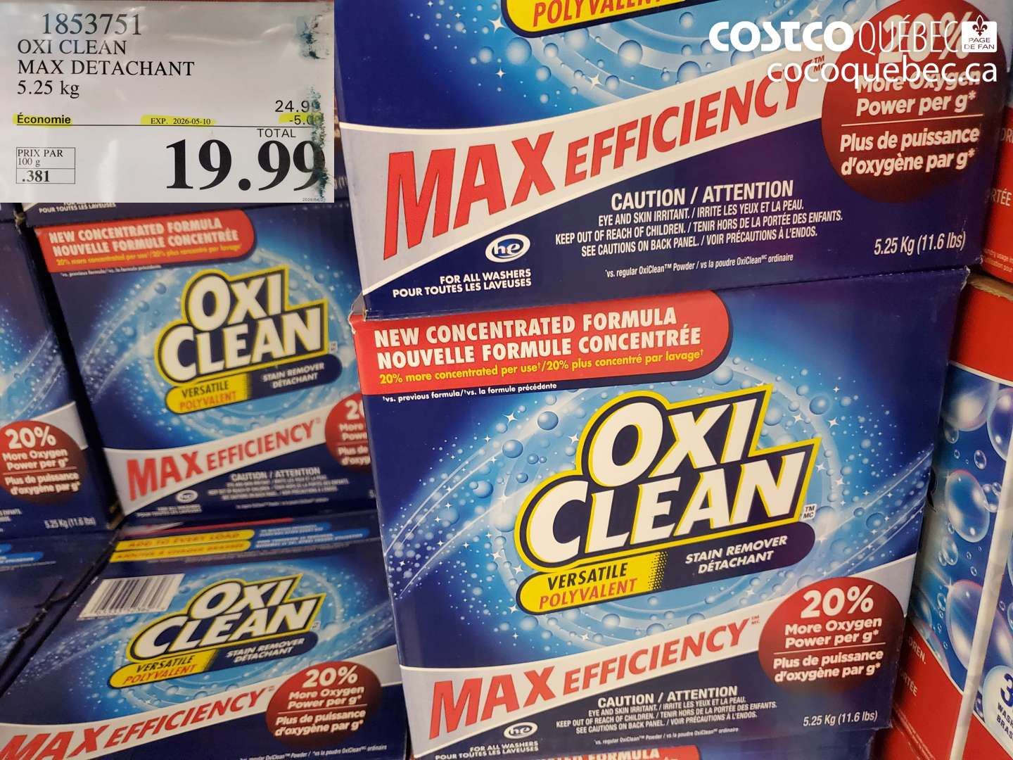 1853751 OXI CLEAN MAX DETACHANT 5.25 KG ($5.00 INSTANT SAVINGS EXPIRES ON 2026-05-10) $19.99
