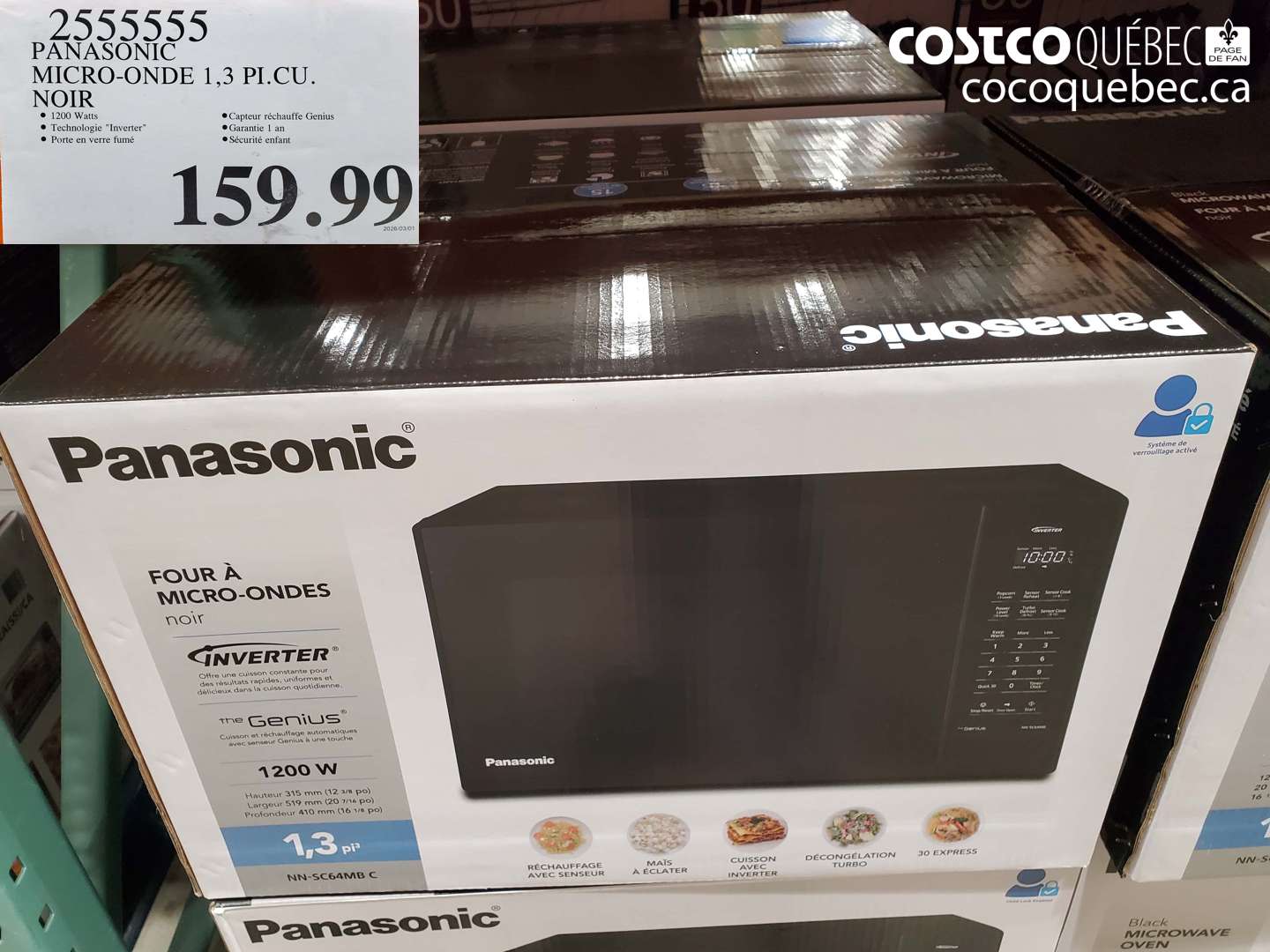 2555555 PANASONIC MICRO-ONDE 1.3 PI.CU. NOIR $159.99