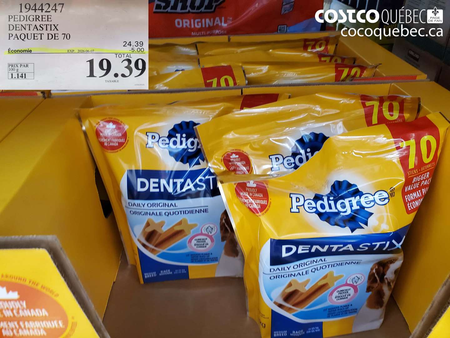1944247 PEDIGREE DENTASTIX PAQUET DE 70 ($5.00 INSTANT SAVINGS EXPIRES ON 2026-06-07) $19.39