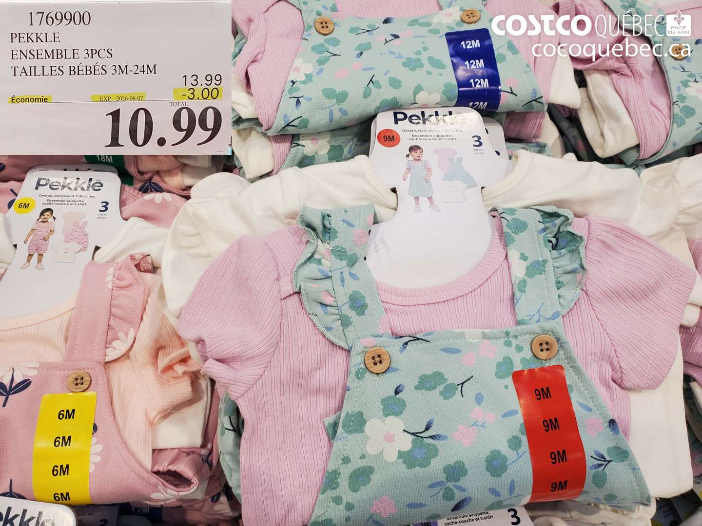 1769900 PEKKLE ENSEMBLE 3PCS TAILLES BÉBÉS 3M-24M ($3.00 INSTANT SAVINGS EXPIRES ON 2026-06-07) $10.99