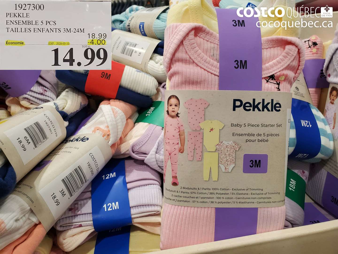 1927300 PEKKLE ENSEMBLE 5 PCS TAILLES ENFANTS 3M-24M ($4.00 INSTANT SAVINGS EXPIRES ON 2026-05-10) $14.99