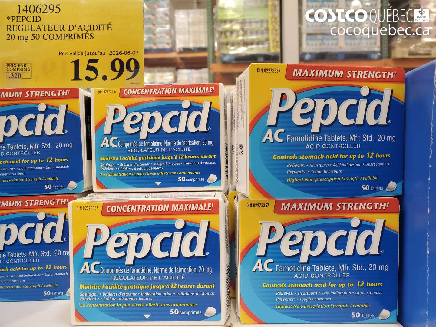 1406295 PEPCID REGULATEUR D'ACIDITE 20 MG 50 COMPRIMES (EXPIRES ON 2026-06-07) $15.99