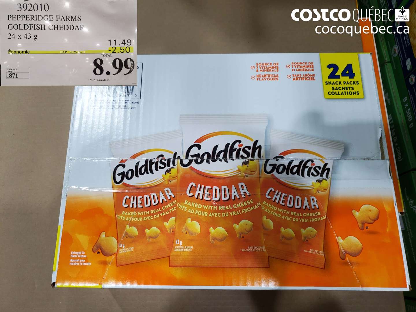 392010 PEPPERIDGE FARMS GOLDFISH CHEDDAR 24 X 43 G ($2.50 INSTANT SAVINGS EXPIRES ON 2026-05-10) $8.99