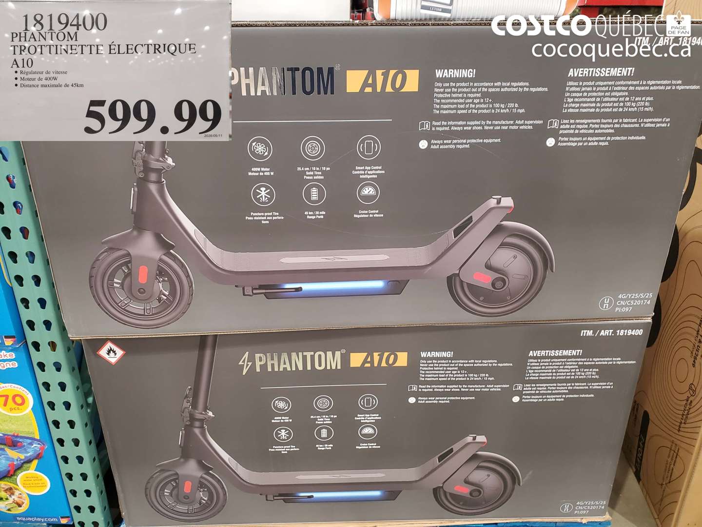 1819400 PHANTOM TROTTINETTE ÉLECTRIQUE A10 $599.99