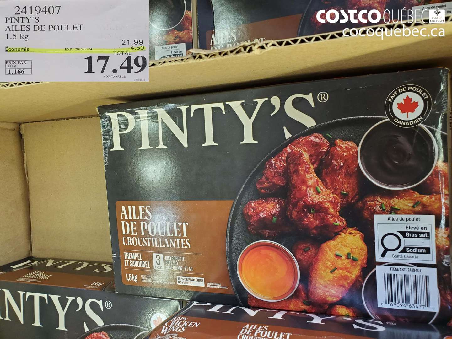 2419407 PINTY'S AILES DE POULET 1.5 KG ($4.50 INSTANT SAVINGS EXPIRES ON 2026-05-24) $17.49