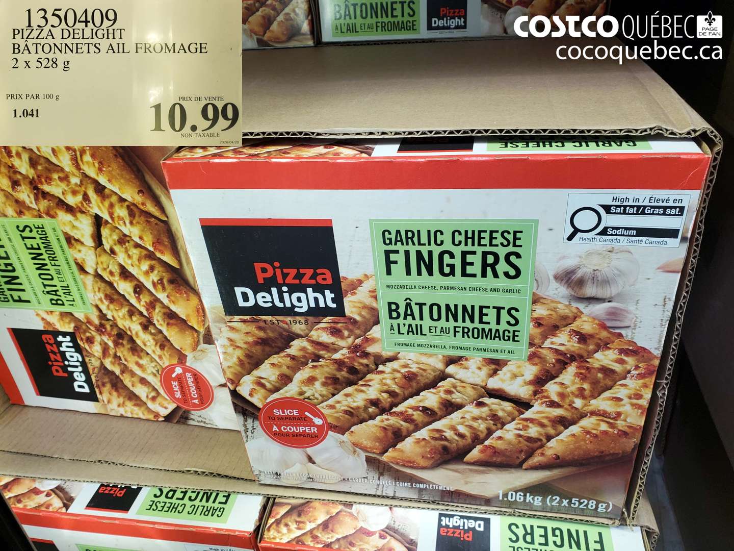 1350409 PIZZA DELIGHT BÂTONNETS AIL FROMAGE 2 X 528 G $10.99