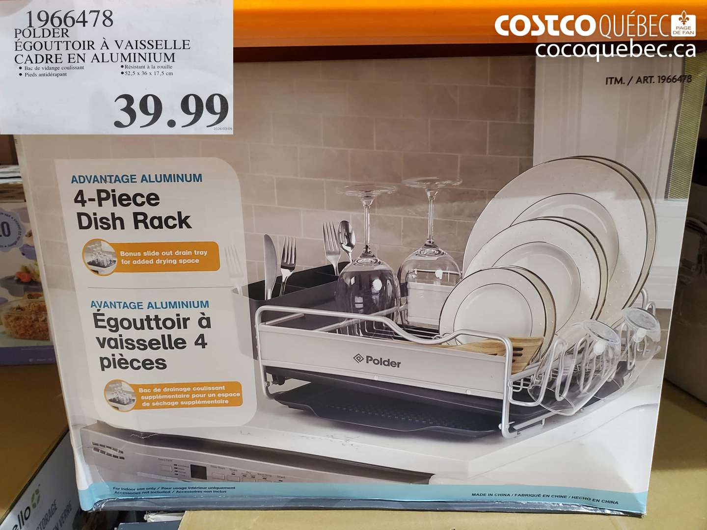 1966478 POLDER ÉGOUTTOIR À VAISSELLE CADRE EN ALUMINIUM $39.99