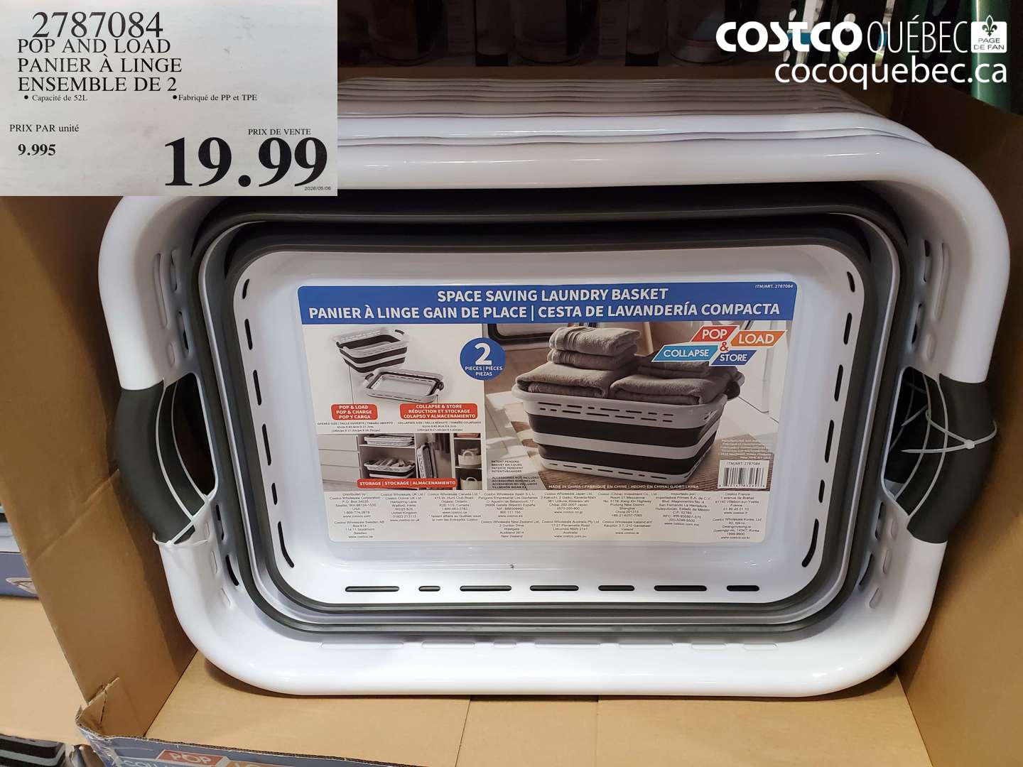 2787084 POP AND LOAD PANIER À LINGE ENSEMBLE DE 2 $19.99