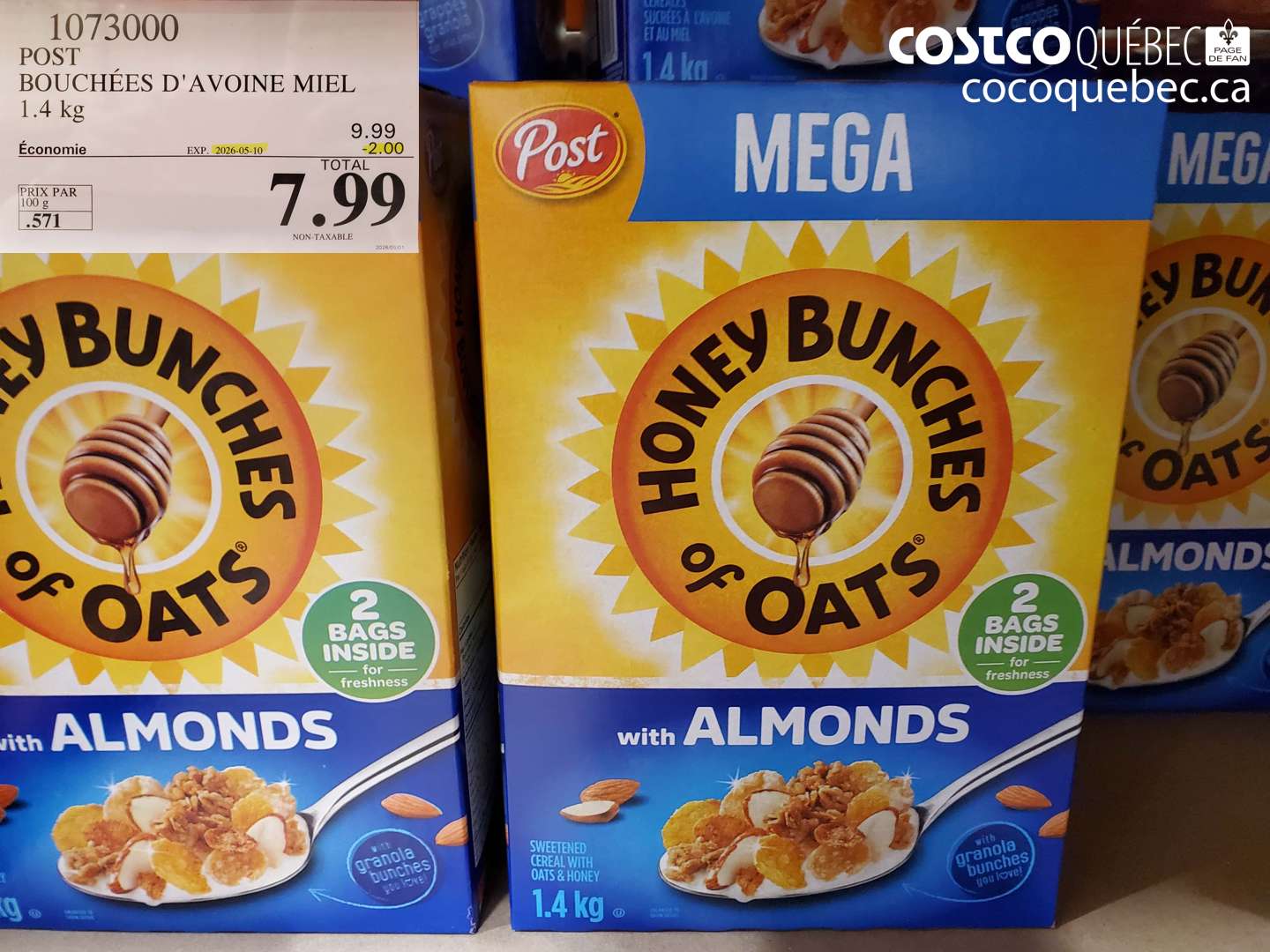 1073000 POST BOUCHÉES D'AVOINE MIEL 1.4 KG ($2.00 INSTANT SAVINGS EXPIRES ON 2026-05-10) $7.99