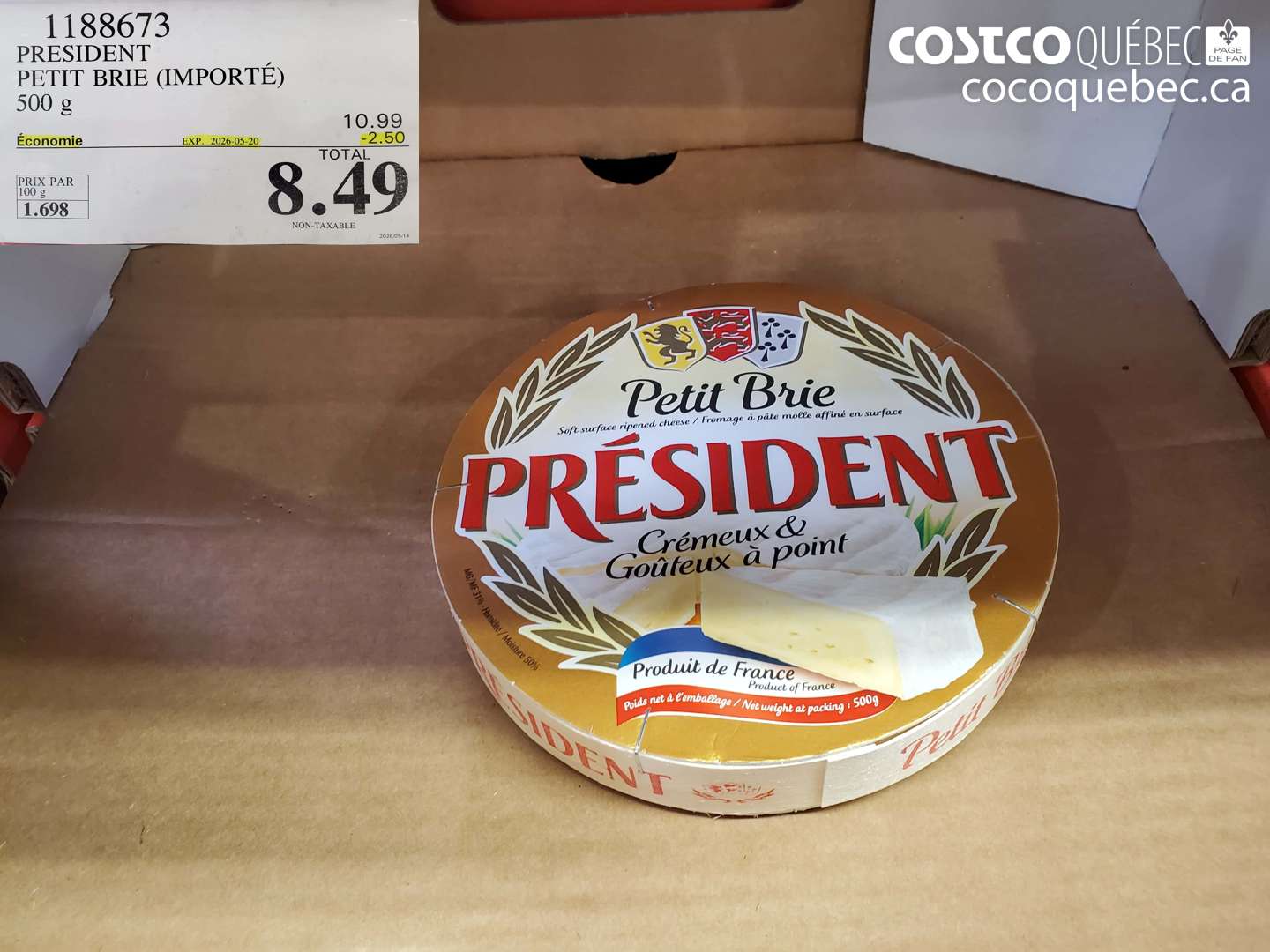 1188673 PRESIDENT PETIT BRIE (IMPORTÉ) 500 G ($2.50 INSTANT SAVINGS EXPIRES ON 2026-05-20) $8.49