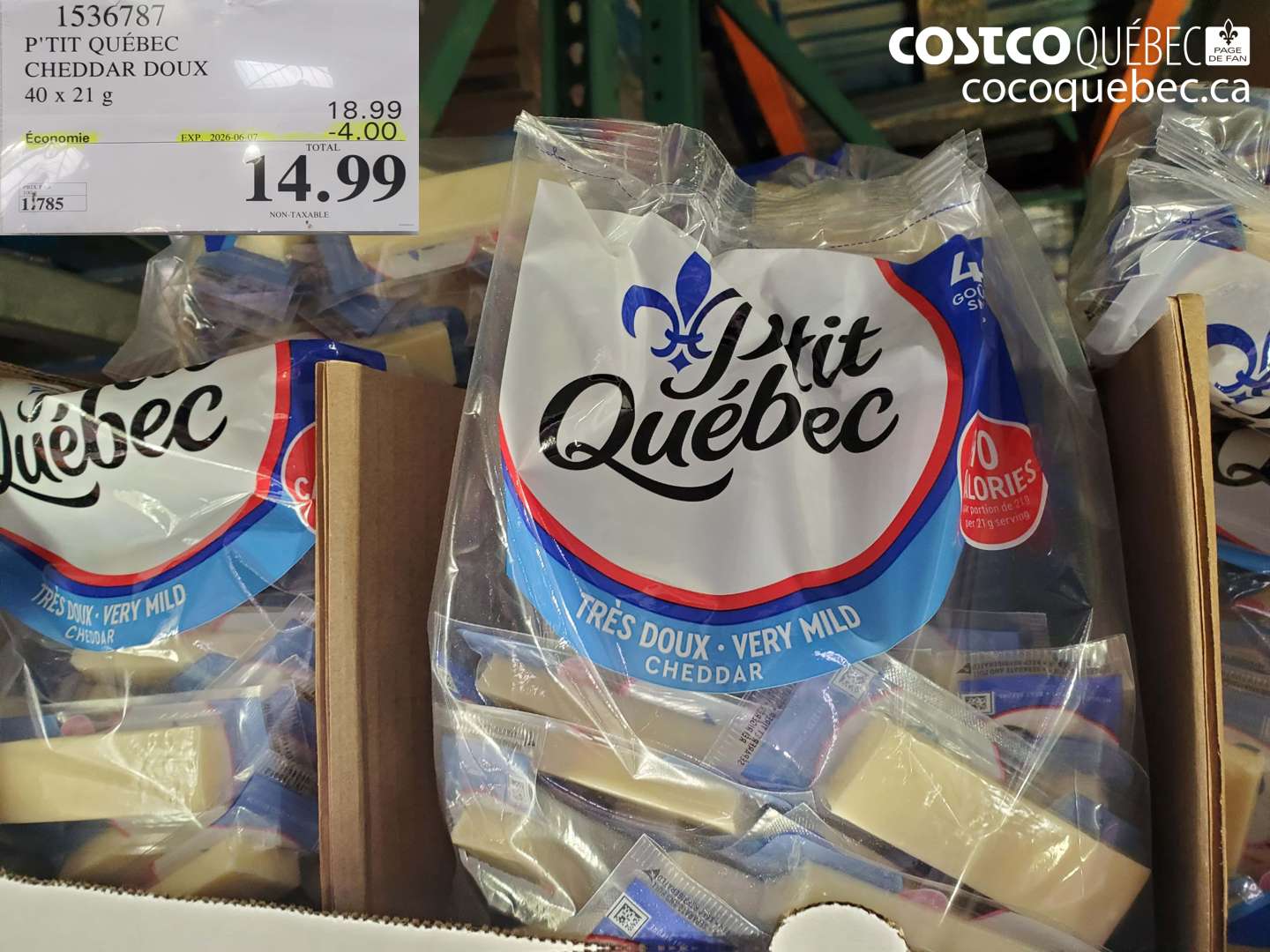 1536787 P'TIT QUÉBEC CHEDDAR DOUX 40 X 21 G ($4.00 INSTANT SAVINGS EXPIRES ON 2026-06-07) $14.99