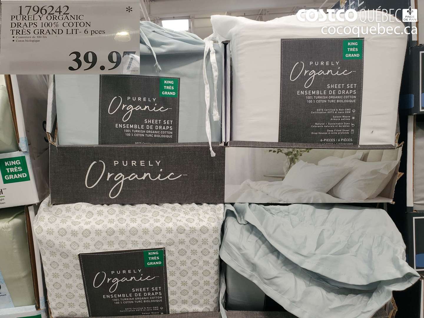 1796242 PURELY ORGANIC DRAPS 100% COTON TRÈS GRAND LIT- 6 PCES $39.97