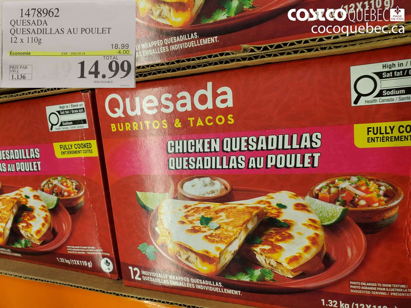 1478962 QUESADA QUESADILLAS AU POULET 12 x 110 g ($4.00 INSTANT SAVINGS EXPIRES ON 2026-05-24) $14.99