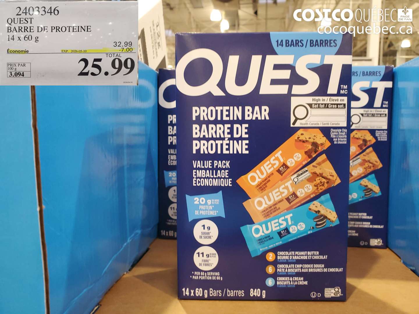 2403346 QUEST BARRE DE PROTEINE 14 X 60 G ($7.00 INSTANT SAVINGS EXPIRES ON 2026-05-10) $25.99