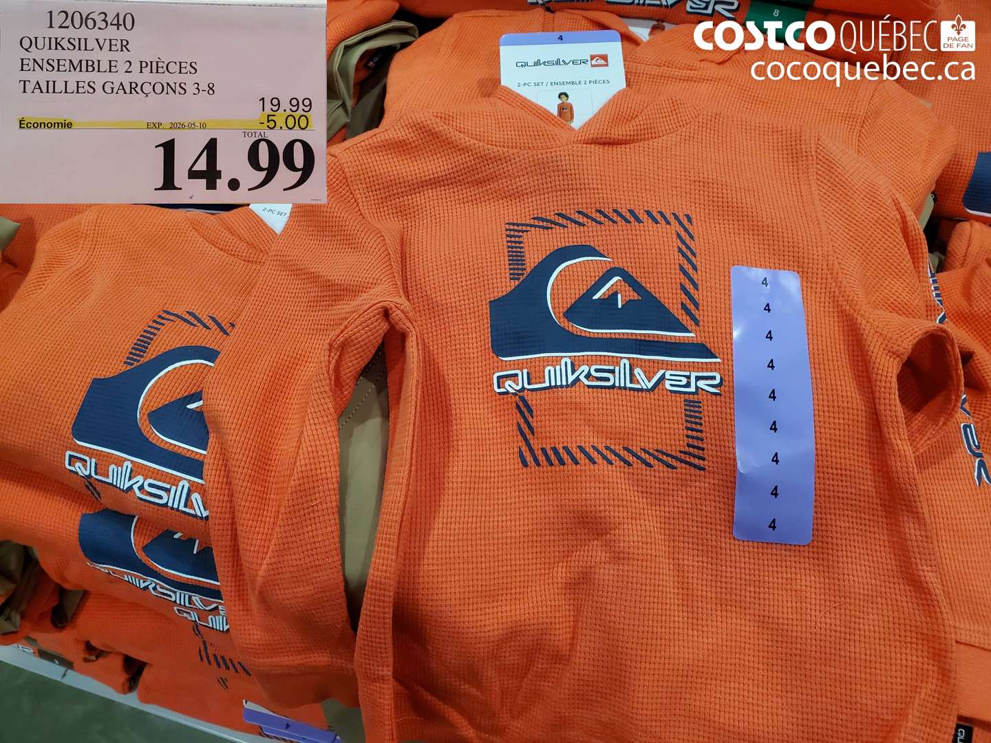 1206340 QUIKSILVER ENSEMBLE 2 PIÈCES TAILLES GARÇONS 3-8 ($5.00 INSTANT SAVINGS EXPIRES ON 2026-05-10) $14.99