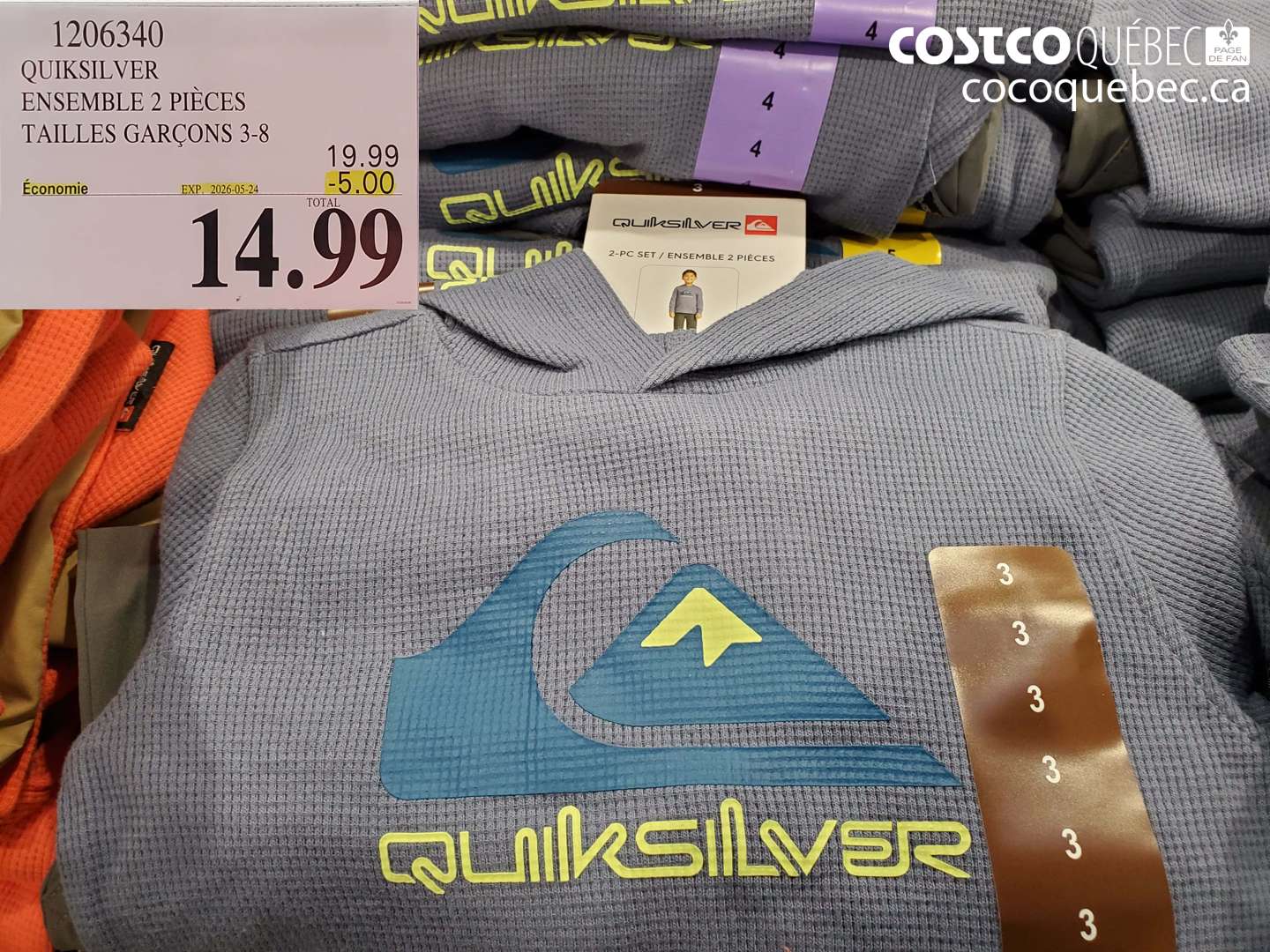 1206340 QUIKSILVER ENSEMBLE 2 PIÈCES TAILLES GARÇONS 3-8 ($5.00 INSTANT SAVINGS EXPIRES ON 2026-05-24) $14.99